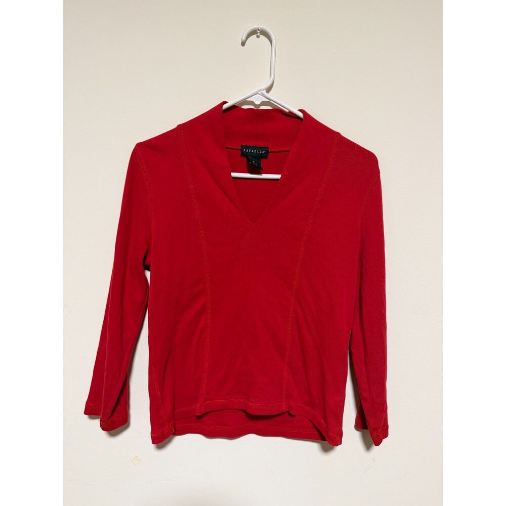 Rafaella, Red V-Neck Long-Sleeve Knit Pullover Top